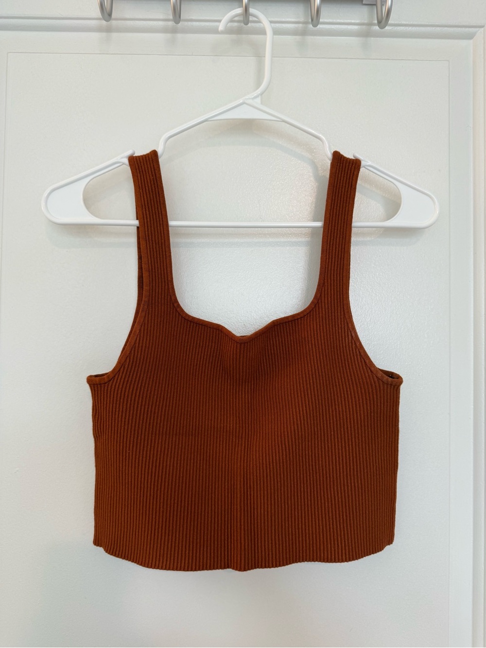 H&M Rust Brown Ribbed Square-Neck Crop Tank